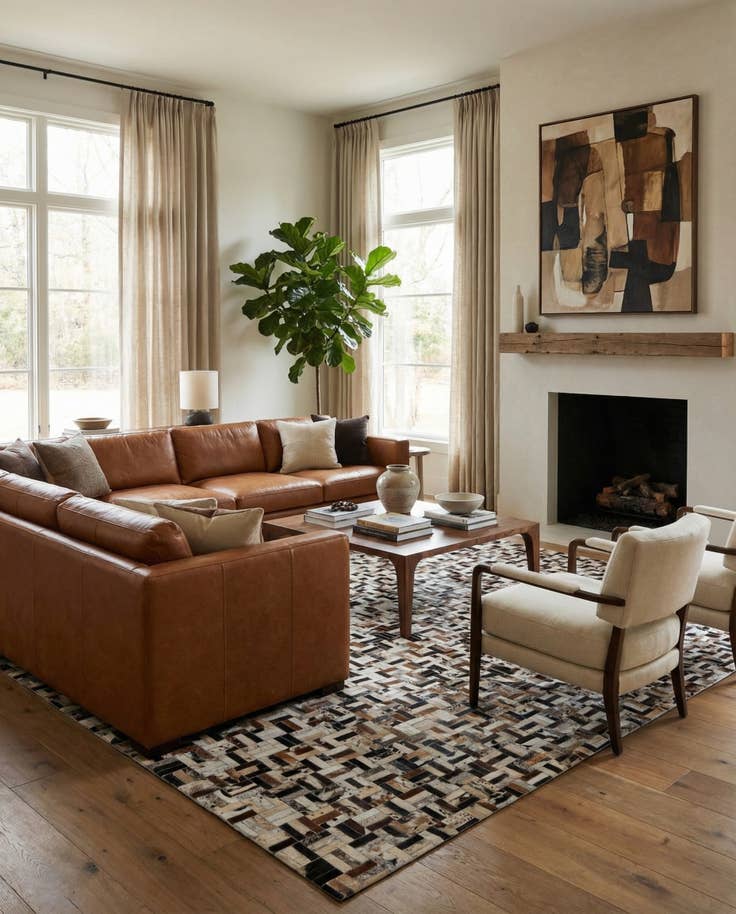 Detail image of 8' 2 x 10' Cowhide Leather Rug