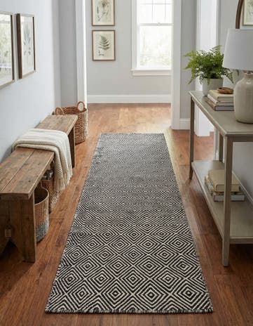 Black Hand Woven Geo Trellis Flatweave Runner Rug