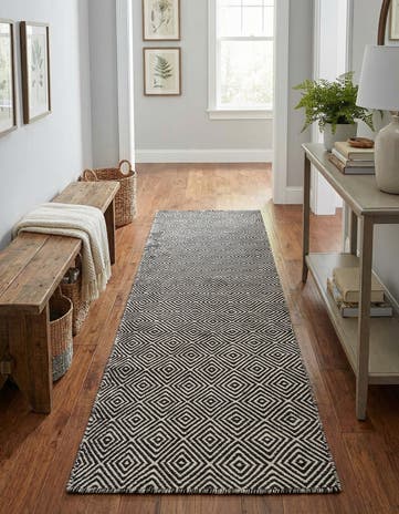 Black Hand Woven Geo Trellis Flatweave Runner Rug
