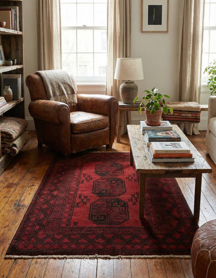 Detail image of  3' 3 x 4' 9  Hand Knotted Afghan Akhche Wool Rug