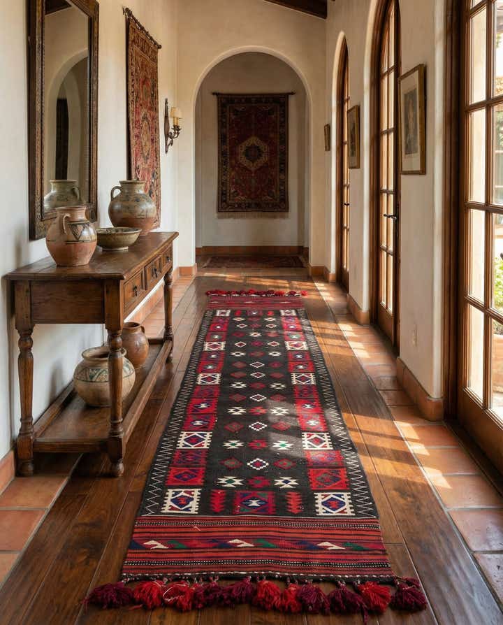 95cm x 375cm anudado a mano Kilim Fars Alfombra Persa Lana Pasillera