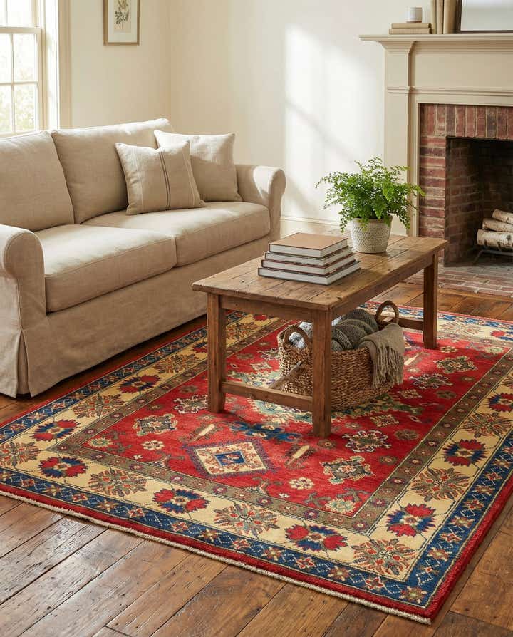 5' x 6' 4 Hand Knotted Kazak Rug