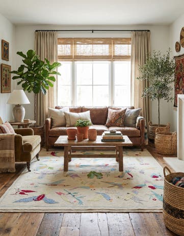 4' 11 x 6' 3 Hand Woven Kilim Suzani Wool Rug