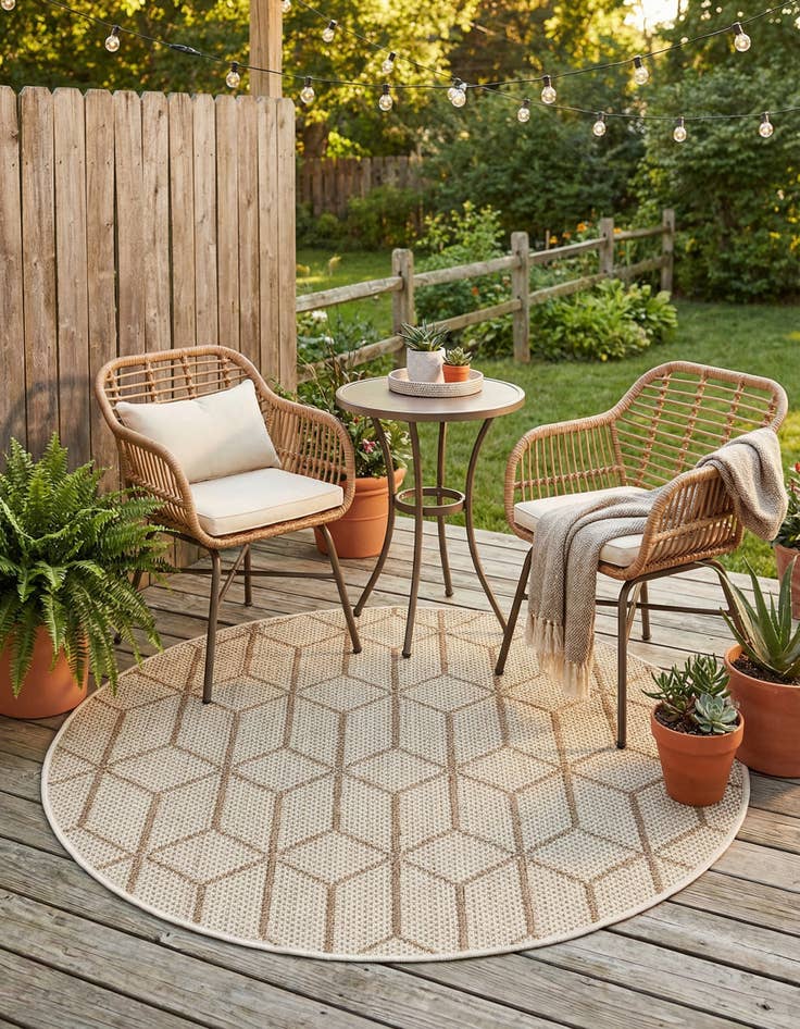Detail image of  3' 1 x 3' 1  Washable Lattice Indoor / Outdoor Round Rug