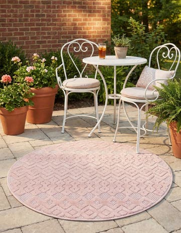 3' x 3' Easy-Clean Trellis Textured Indoor / Outdoor Round Rug