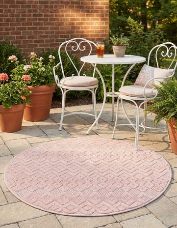 3' x 3' Easy-Clean Trellis Textured Indoor / Outdoor Round Rug