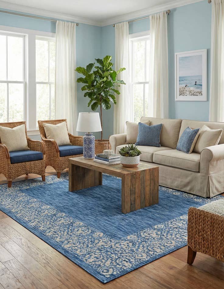 Detail image of 7' 10 x 11'  Washable Border Indoor / Outdoor Rug