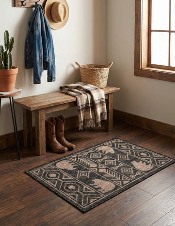 Black Easy-Clean Southwestern Indoor / Outdoor Rug