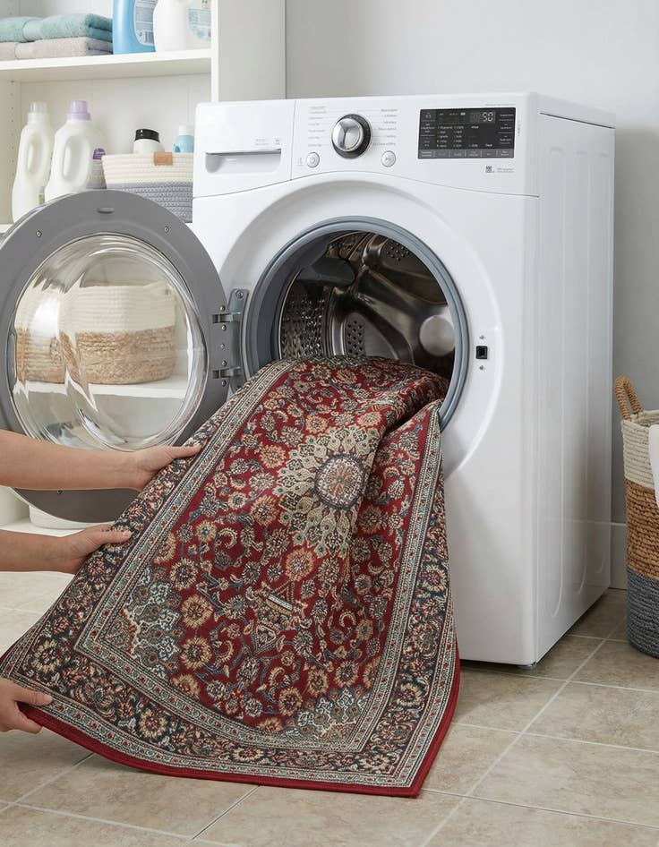 Detail image of 4' 1 x 6' 1  Washable Traditional Indoor / Outdoor Rug