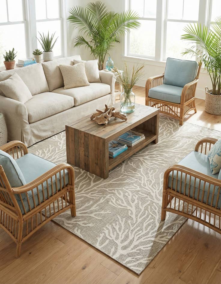 Detail image of 10' x 10'  Washable Coastal Indoor / Outdoor Square Rug