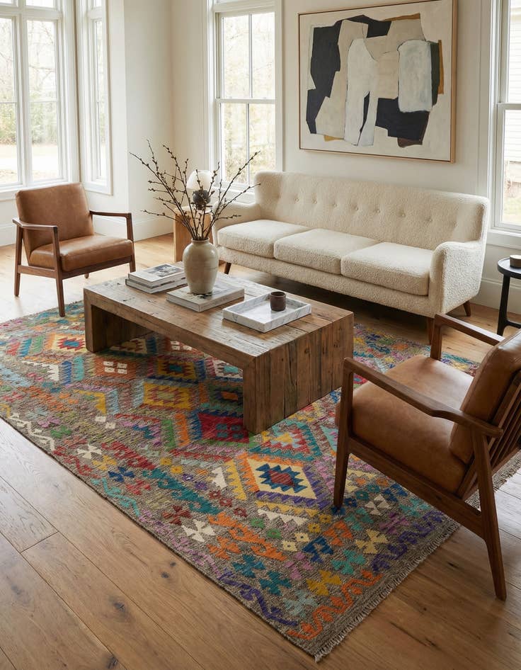 Detail image of 6' 10 x 8'  Hand Woven Kilim Modern Wool Square Rug