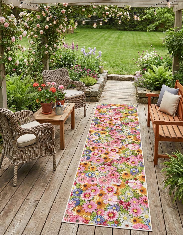 Detail image of 2' 7 x 10'  Washable Botanical Indoor / Outdoor Runner Rug