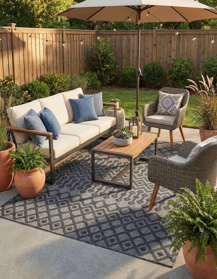 Detail image of 7' 10 x 10'  Washable Trellis Textured Indoor / Outdoor Rug