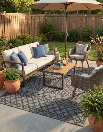 Charcoal Easy-Clean Trellis Textured Indoor / Outdoor Rug