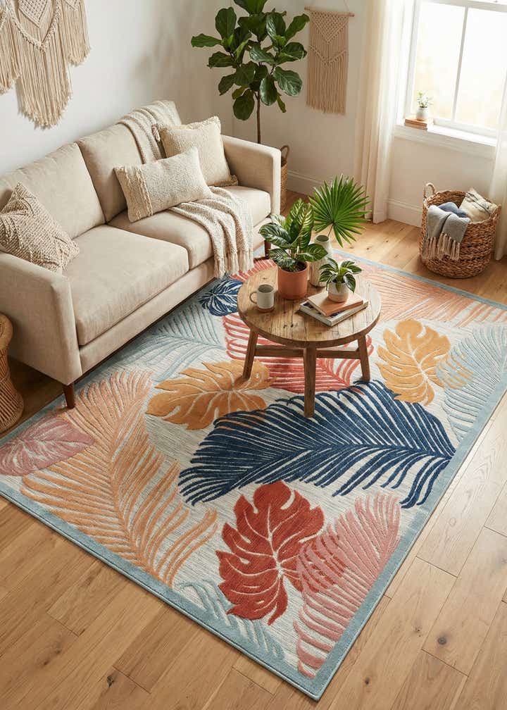6' 4 x 9' Easy-Clean Botanical Indoor / Outdoor Rug