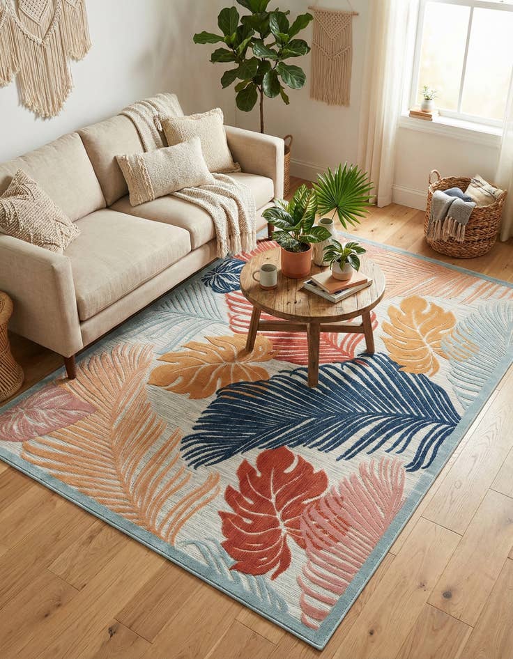 Detail image of 6' 4 x 9'  Washable Botanical Indoor / Outdoor Rug