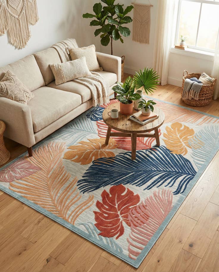 Detail image of 6' 4 x 9' Easy-Clean Botanical Indoor / Outdoor Rug
