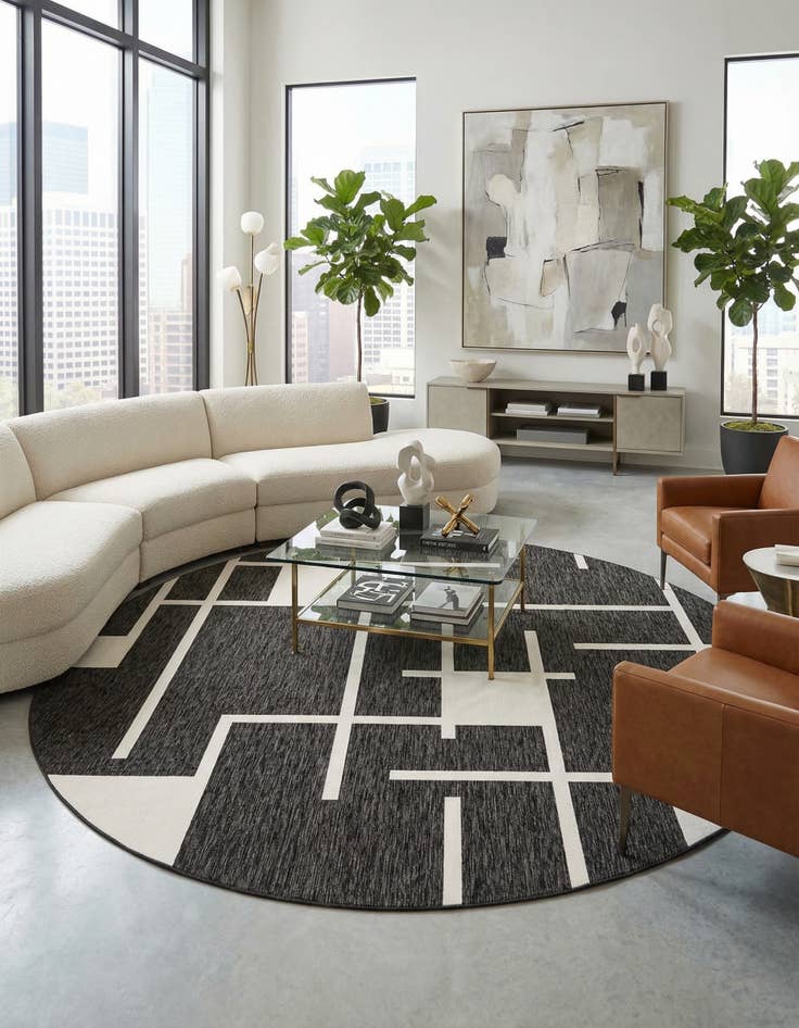 Detail image of  13' x 13'  Washable Modern Indoor / Outdoor Round Rug