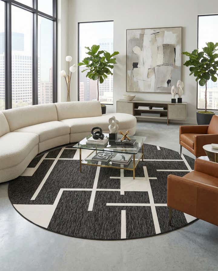 13' x 13' Easy-Clean Modern Indoor / Outdoor Round Rug