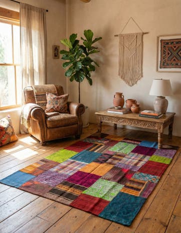 3' 11 x 5' 10 Hand Woven Kilim Patchwork Wool Rug