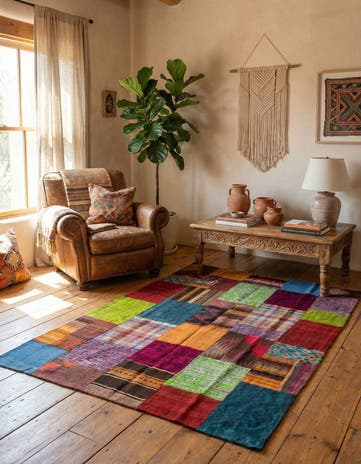 3' 11 x 5' 10 Hand Woven Kilim Patchwork Wool Rug