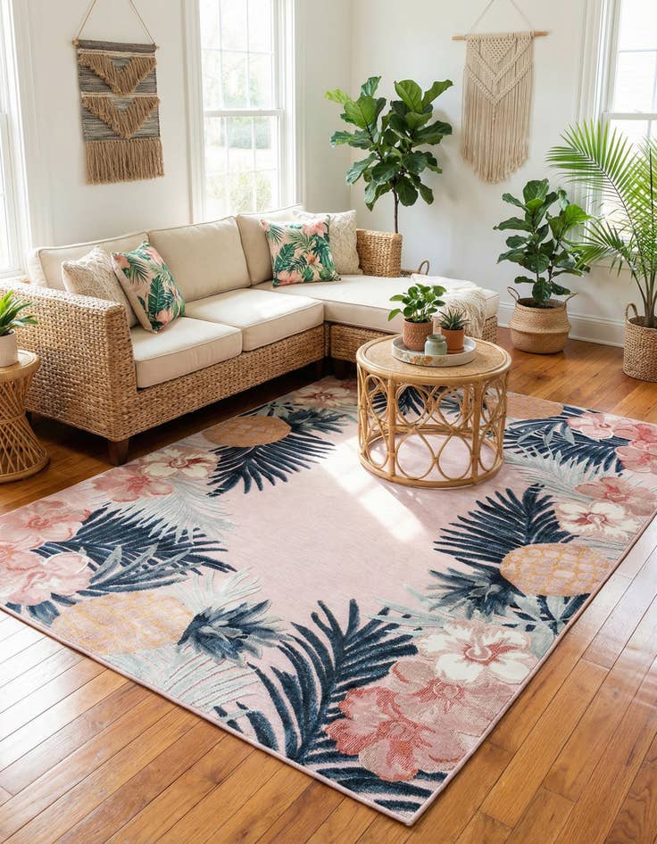 Detail image of 6' 4 x 9' Easy-Clean Botanical Indoor / Outdoor Rug