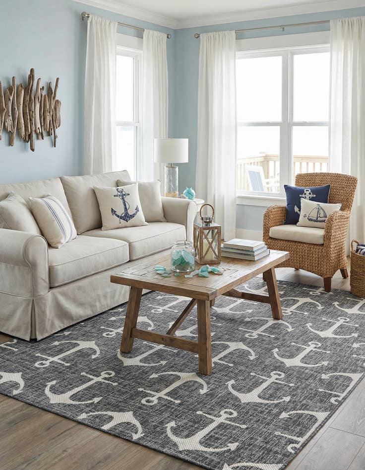 Detail image of 6' x 9'  Washable Coastal Indoor / Outdoor Rug