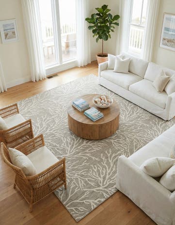 Gray Easy-Clean Coastal Indoor / Outdoor Square Rug