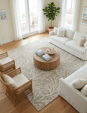 Gray Easy-Clean Coastal Indoor / Outdoor Square Rug