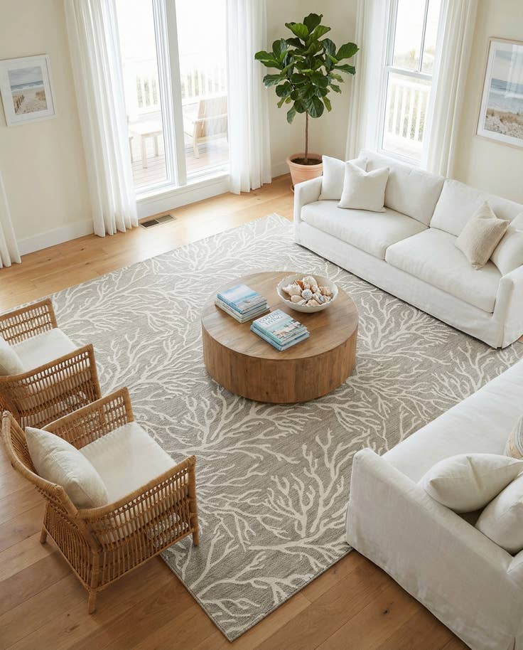 Detail image of 13' x 13' Easy-Clean Coastal Indoor / Outdoor Square Rug
