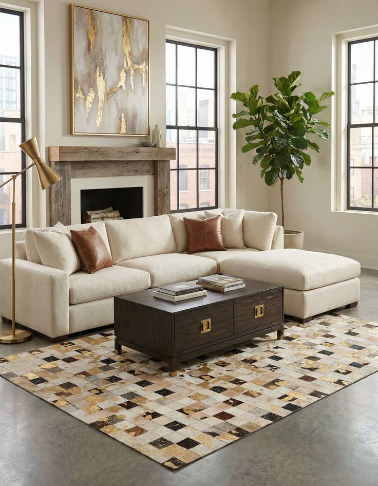 Detail image of  5' 1 x 8' Cowhide - Patchwork Rug