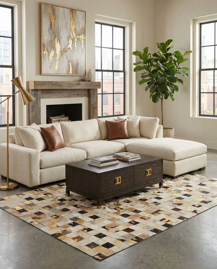 Detail image of 5' 1 x 8' Cowhide - Patchwork Rug