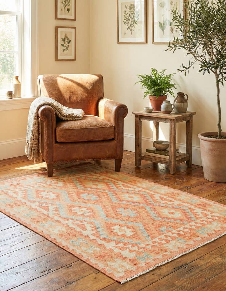 Detail image of  3' 7 x 5'  Hand Woven Kilim Waziri Wool Rug