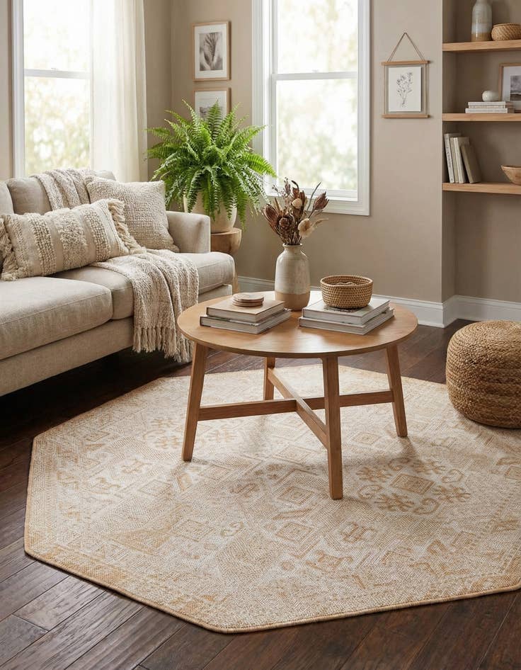 Detail image of 5' 3 x 5' 3  Washable Aztec Indoor / Outdoor Octagon Rug