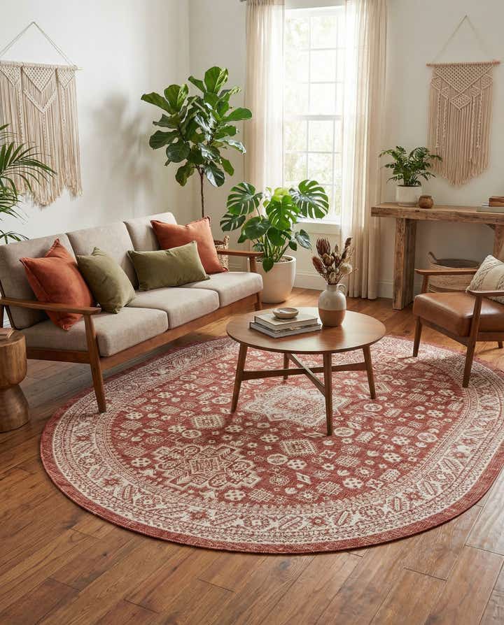 7' 10 x 10' Easy-Clean Aztec Indoor / Outdoor Oval Rug