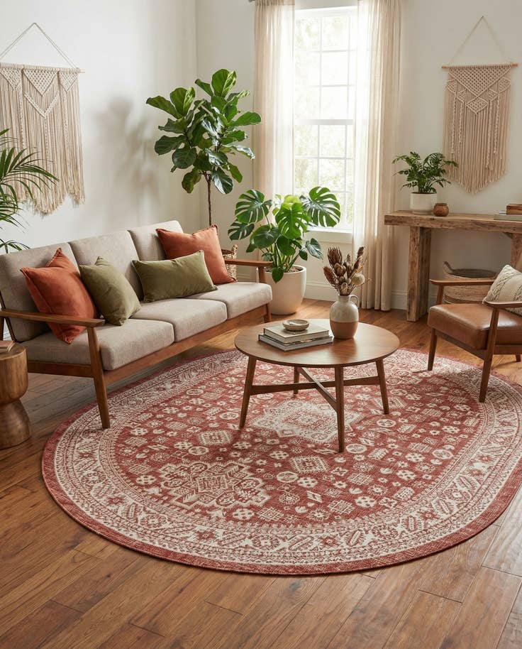Detail image of 7' 10 x 10' Easy-Clean Aztec Indoor / Outdoor Oval Rug