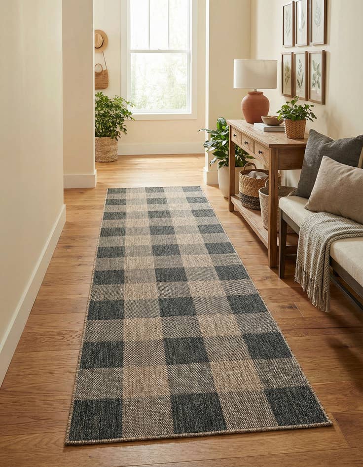 Detail image of 2' 7 x 12'  Washable Checkered Indoor / Outdoor Runner Rug