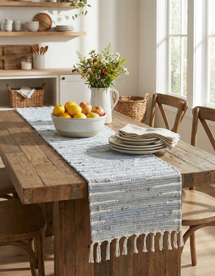 Detail image of  1' 2 x 4' 1  Hand Woven Chindi Cotton Table Runner Rug