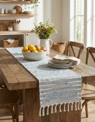 Light Gray Hand Woven Chindi Cotton Table Runner Rug