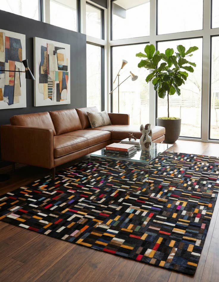 Detail image of  5' 2 x 7' 11 Cowhide - Patchwork Rug