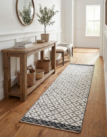Ivory Hand Woven Chindi Trellis Runner Rug