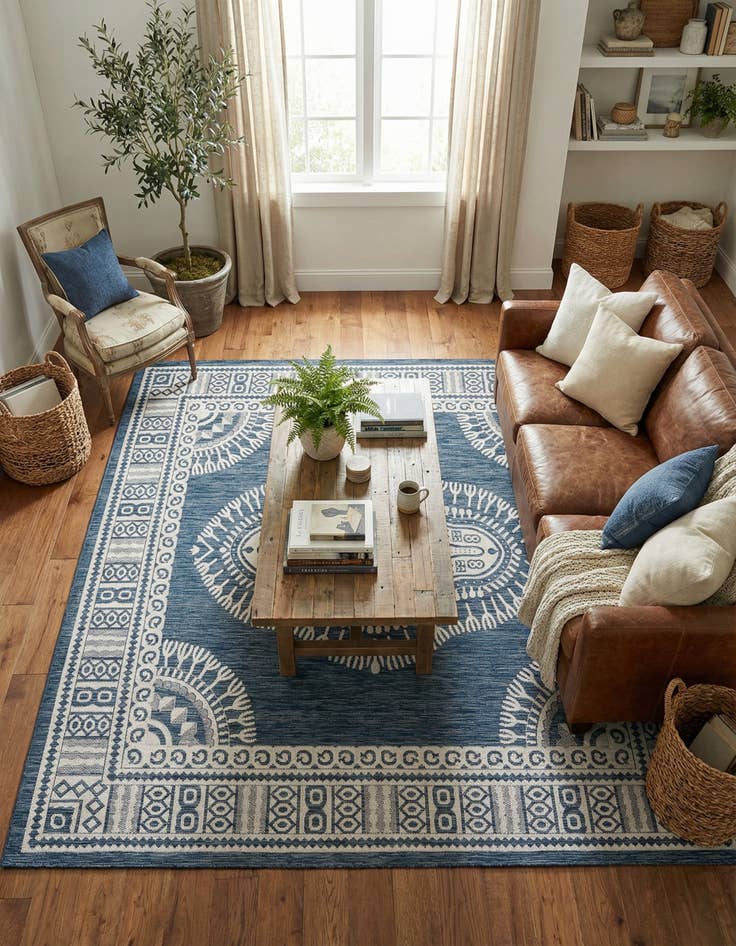 Detail image of 10' x 10'  Washable Traditional Indoor / Outdoor Square Rug