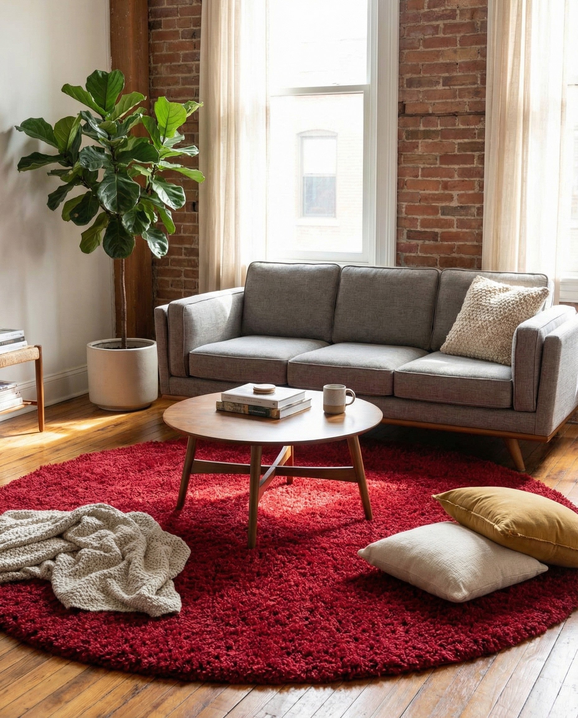  7' x 7' Solid Shag Round Rug