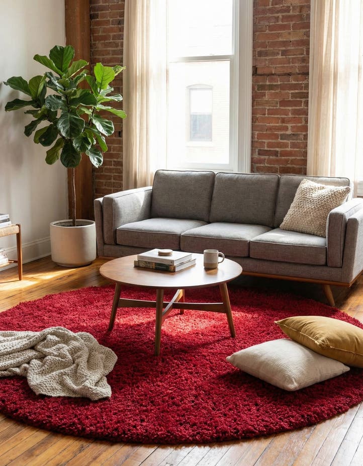7' x 7' Solid Shag Round Rug