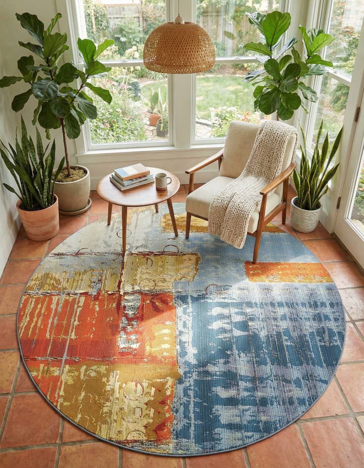 Detail image of 8' x 8'  Washable Modern Indoor / Outdoor Round Rug