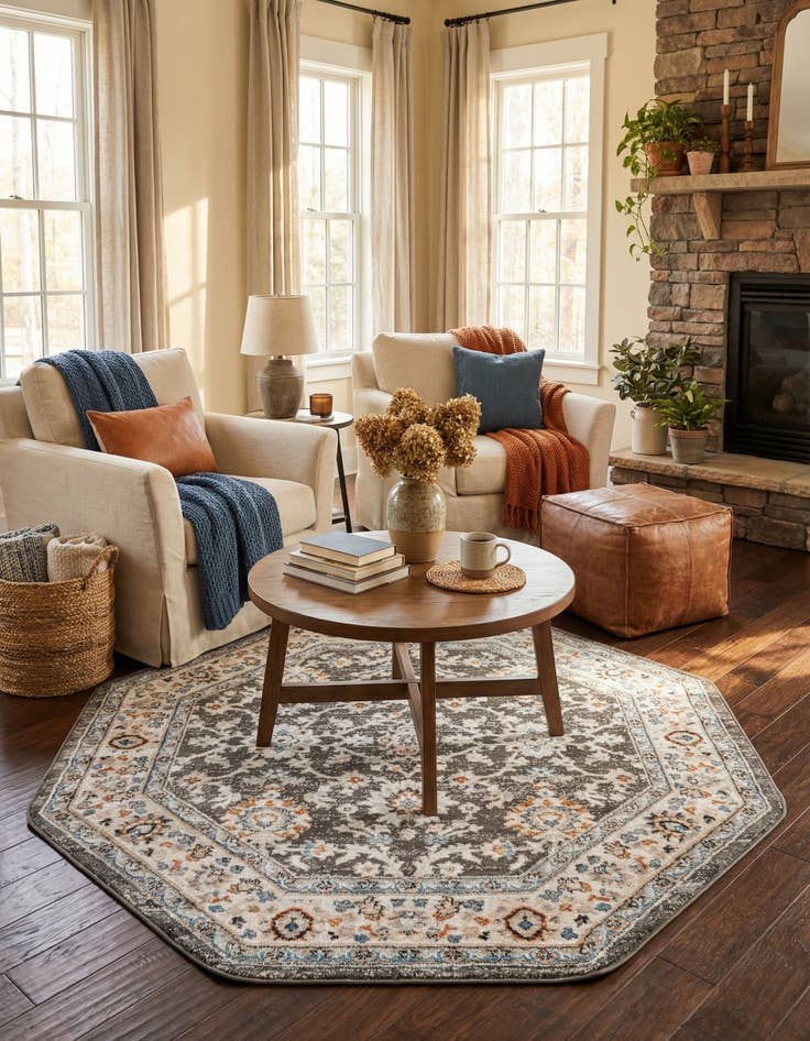 Detail image of 5' 3 x 5' 3 Charlotte Octagon Rug