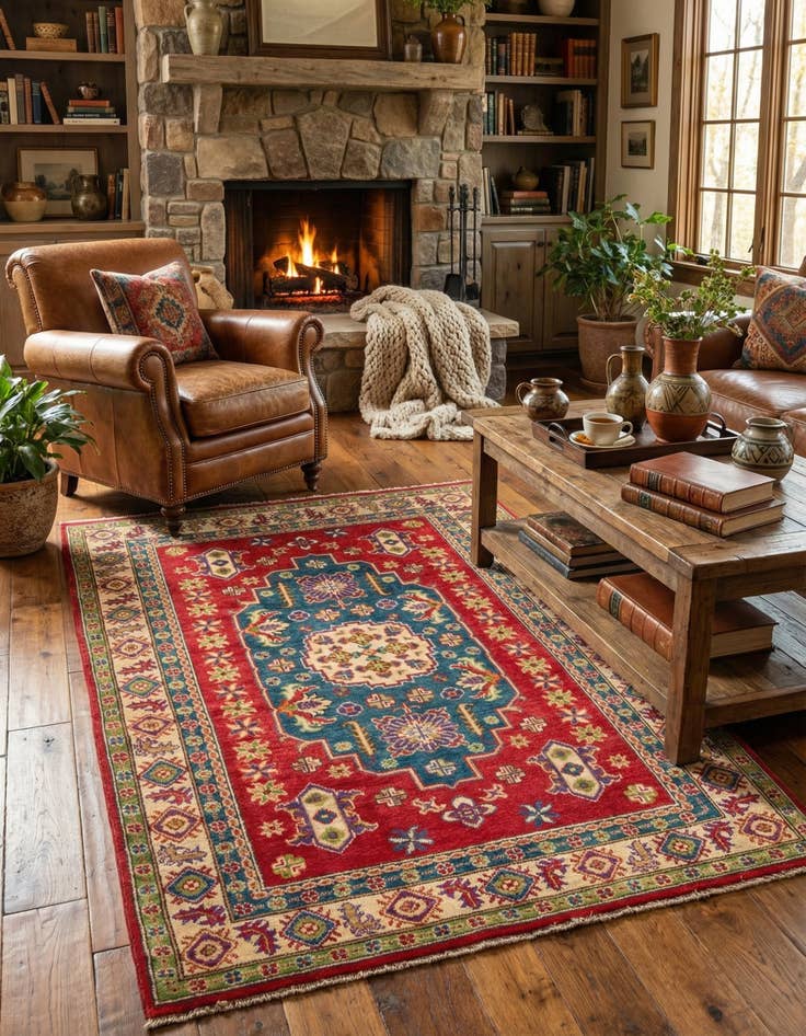 Detail image of  4' 1 x 6'  Hand Knotted Kazak Rug