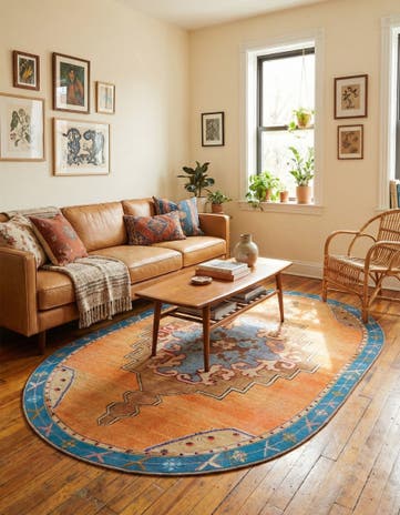 Orange Washable Timeless Oval Rug