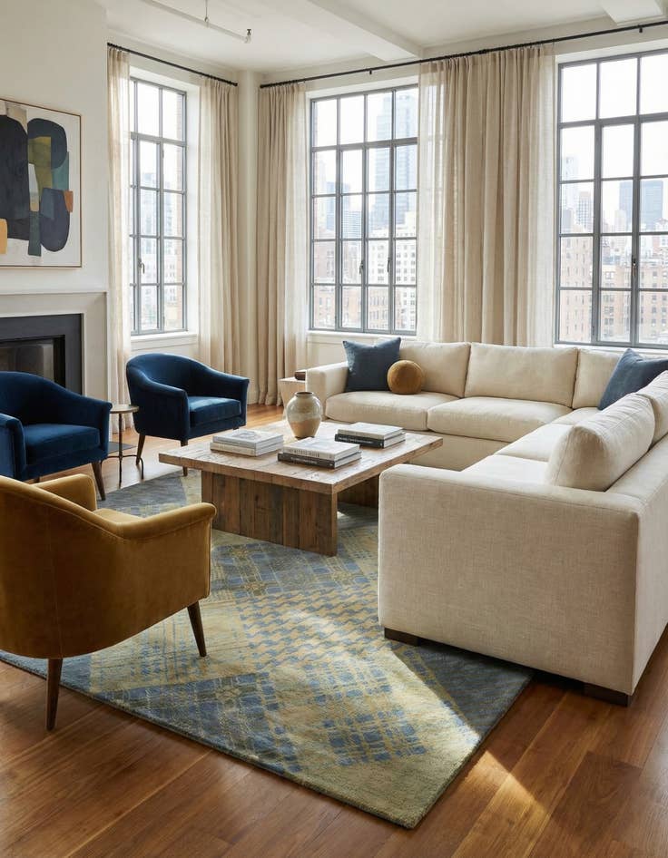 Detail image of  7' 10 x 9' 10  Hand Knotted Modern Manshu Wool Rug