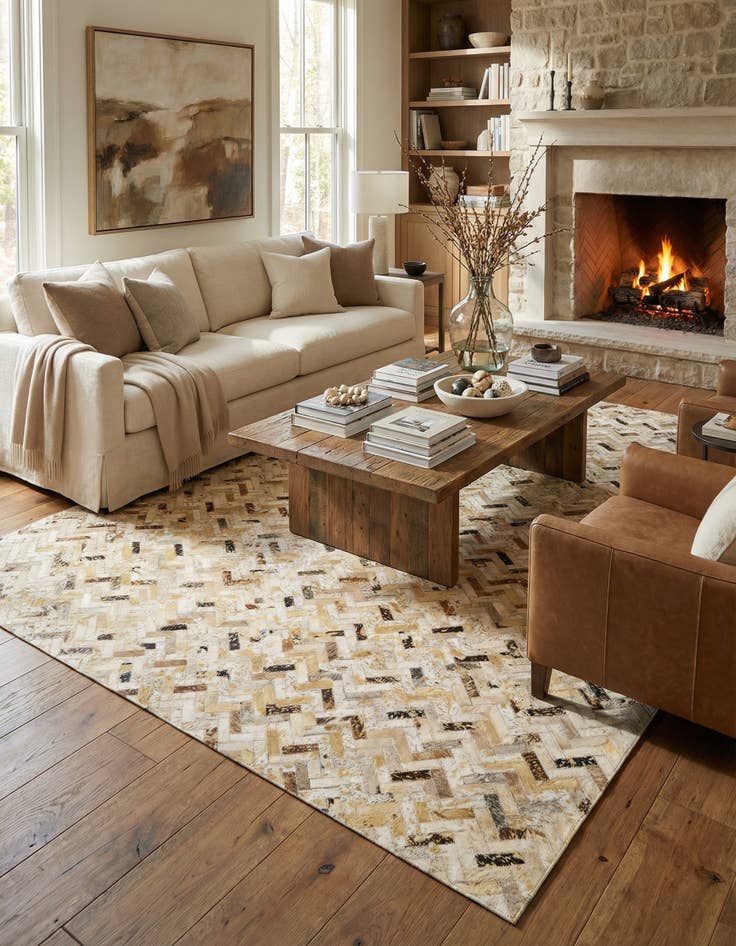 Detail image of 4' 10 x 7' 10 Cowhide Leather Rug